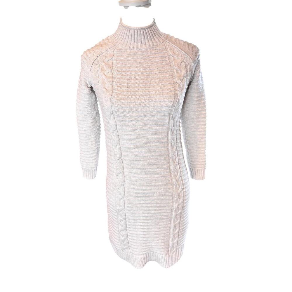 Banana Republic Minimalist Cream Cable Knit Mock Neck Sweater Dress XS Mini